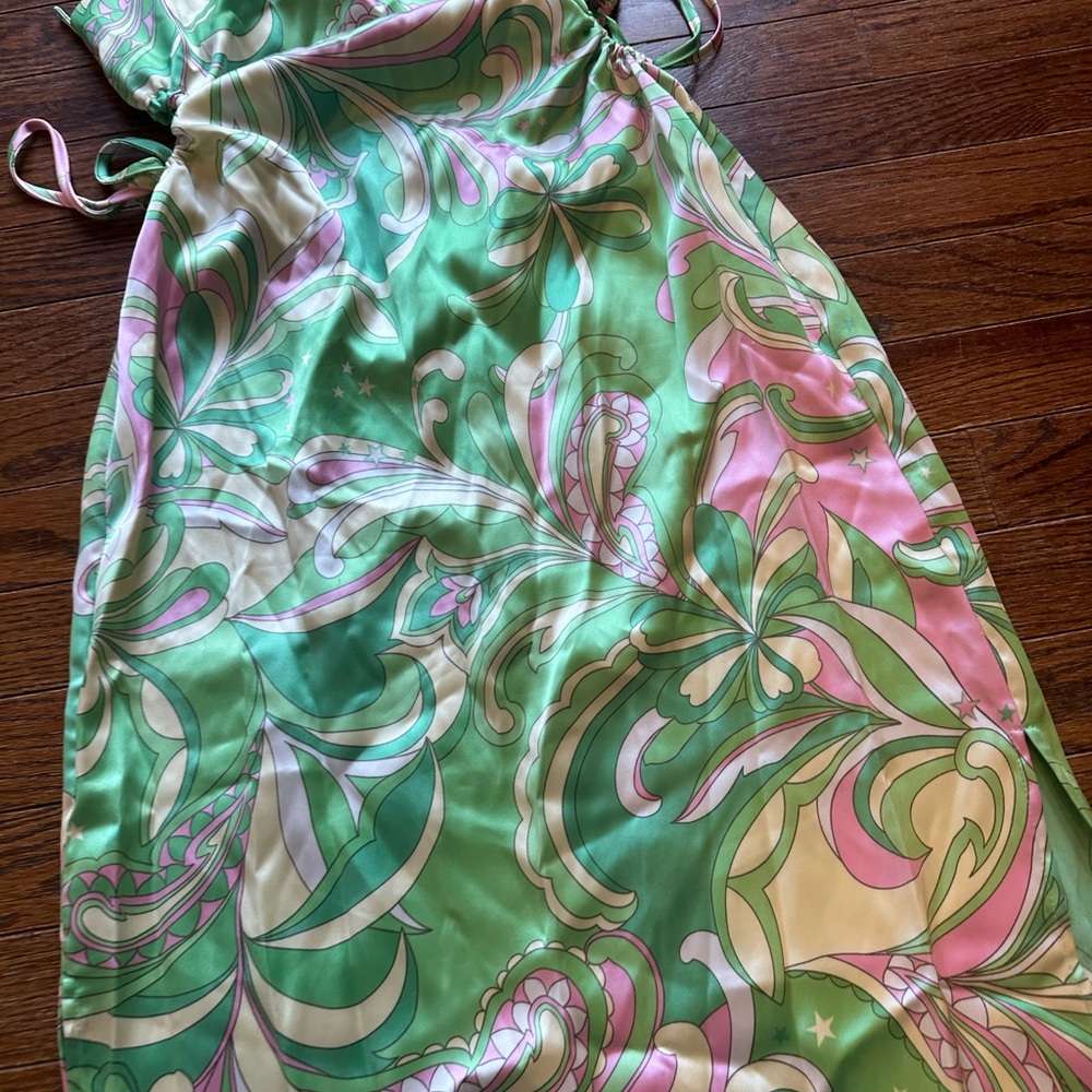 Christian Lacroix Green and Pink Floral Dress - Picture 4 of 6